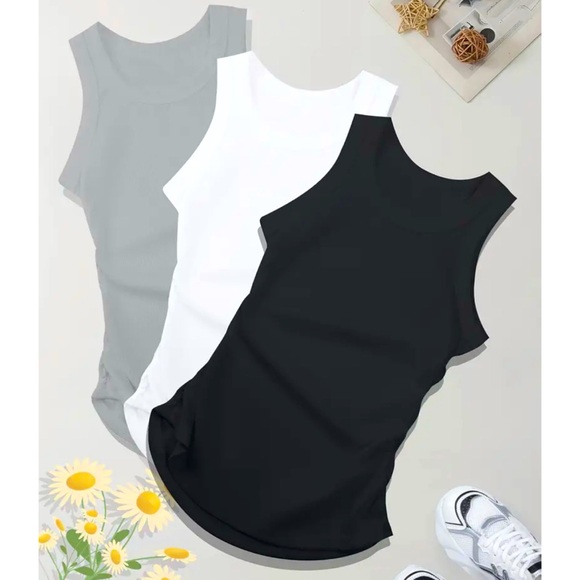 Tops - Set of 3 Ribbed Ruched Tanks